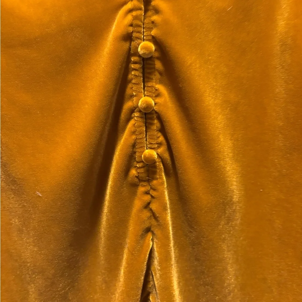 Old Navy Mustard Gold Romantic Velvet V-Neck Top Long Puff Sleeves Size M Tall
